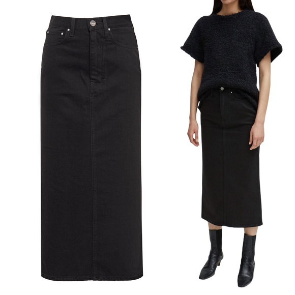 TOTEME Bitti Midi Denim Skirt in Black Rinse Size XS - Picture 1 of 7